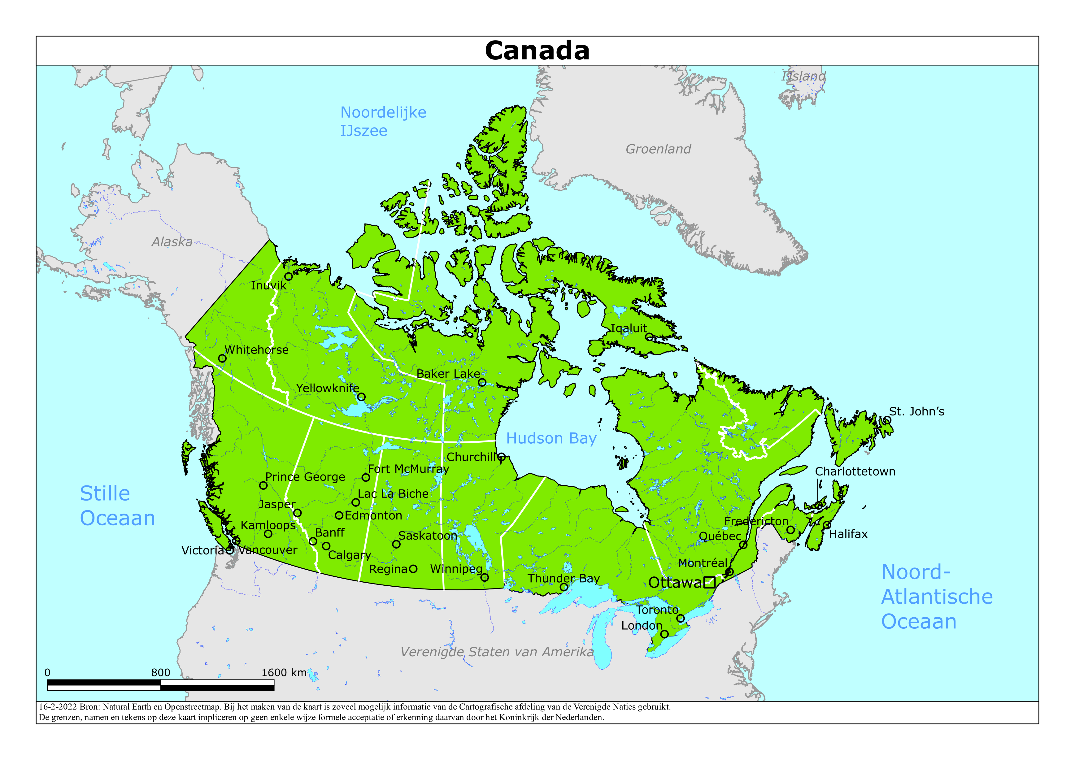 Reisadvies kaart van Canada op 19 jan. 2026