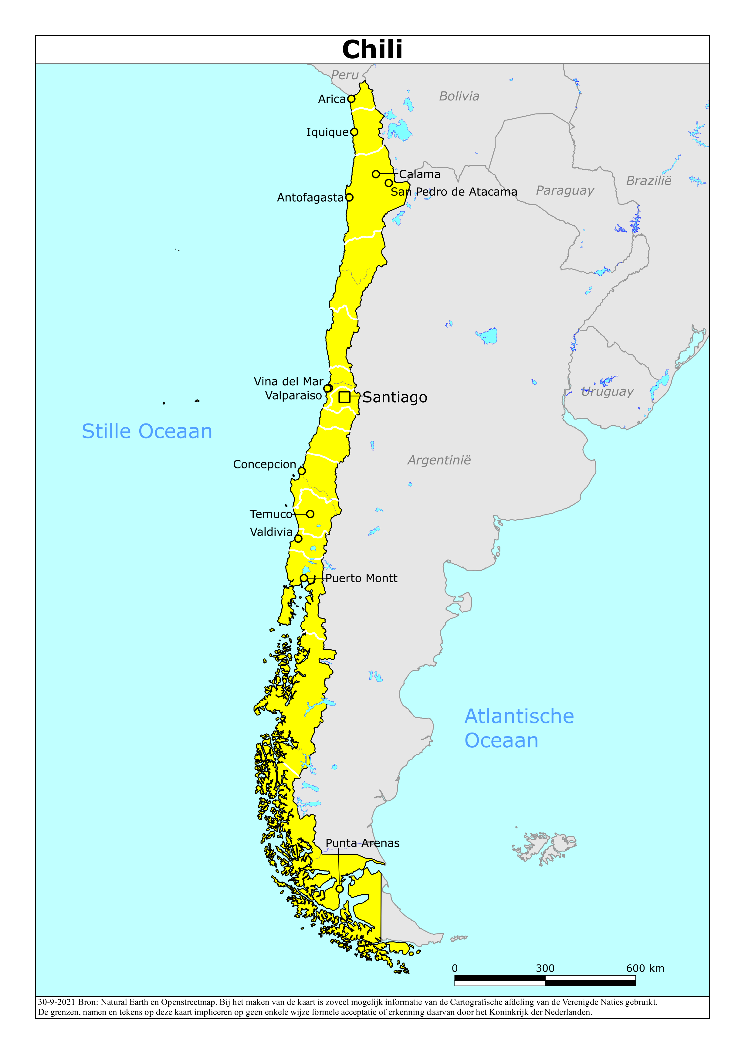 Reisadvies kaart van Chili op 19 jan. 2026
