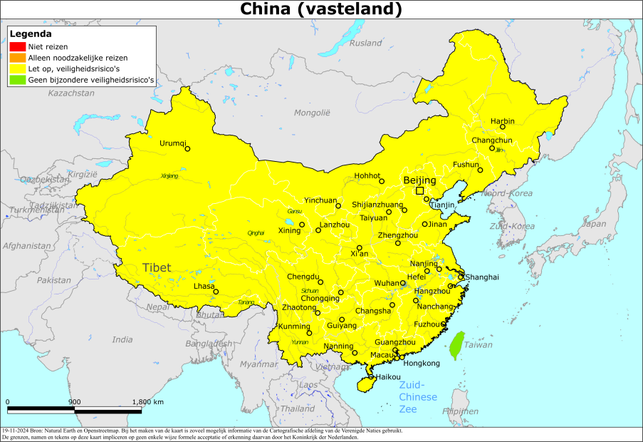 Kaart bij reisadvies China