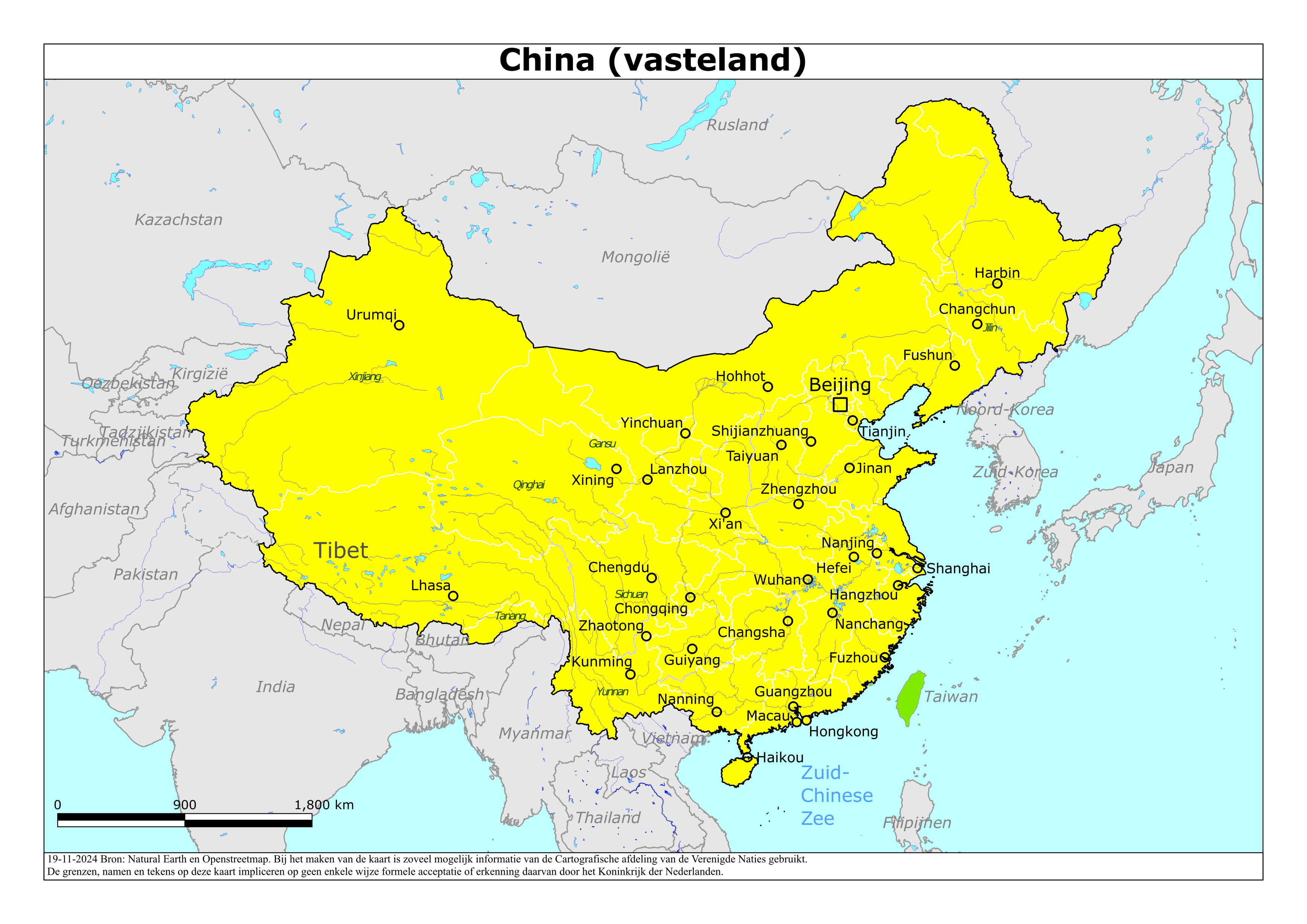 Reisadvies kaart van China op 19 jan. 2026