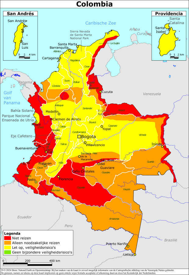 Kaart bij reisadvies Colombia
