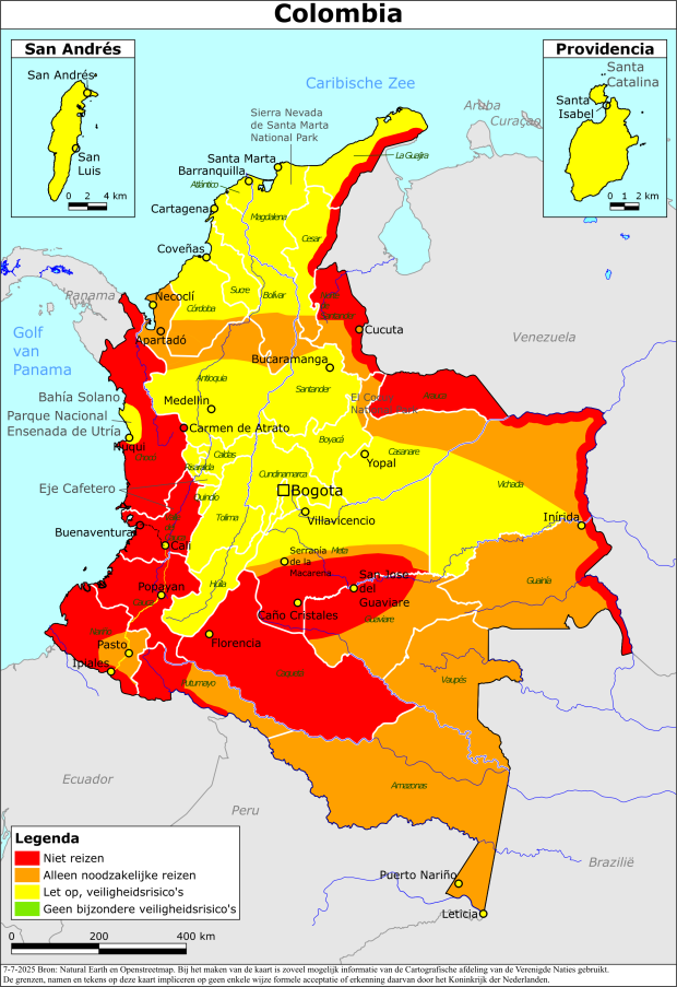Kaart bij reisadvies Colombia