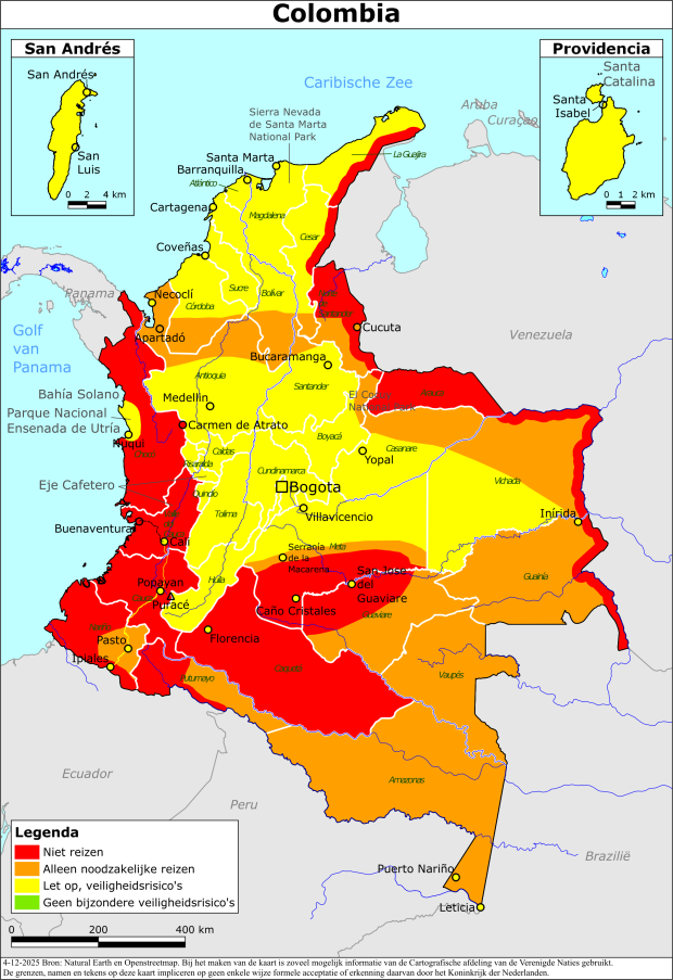 Kaart bij reisadvies Colombia