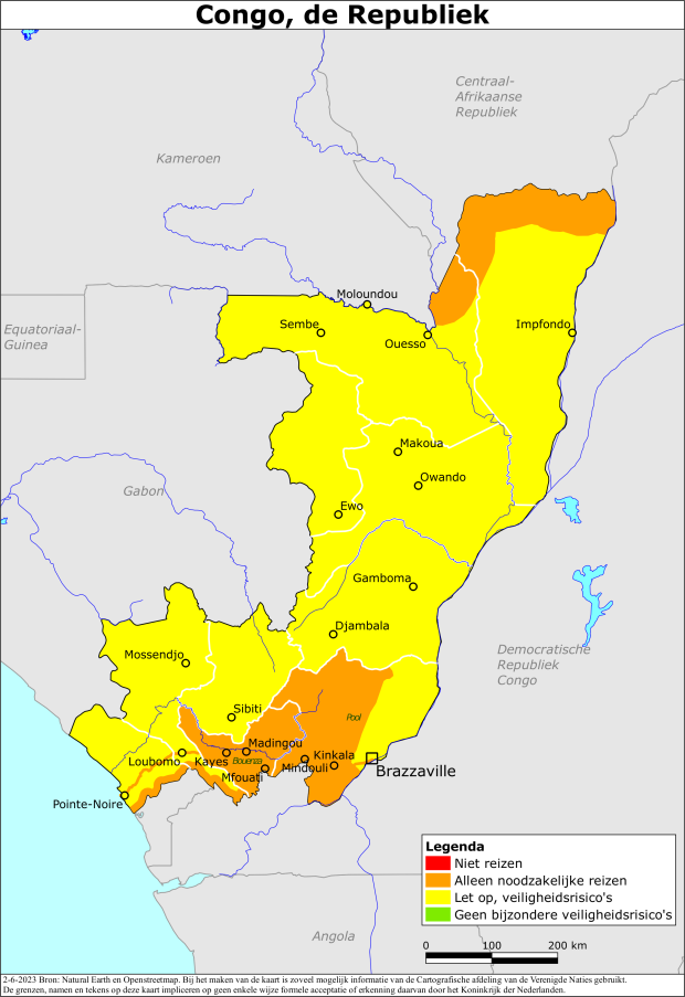 Kaart bij reisadvies Congo, de Republiek