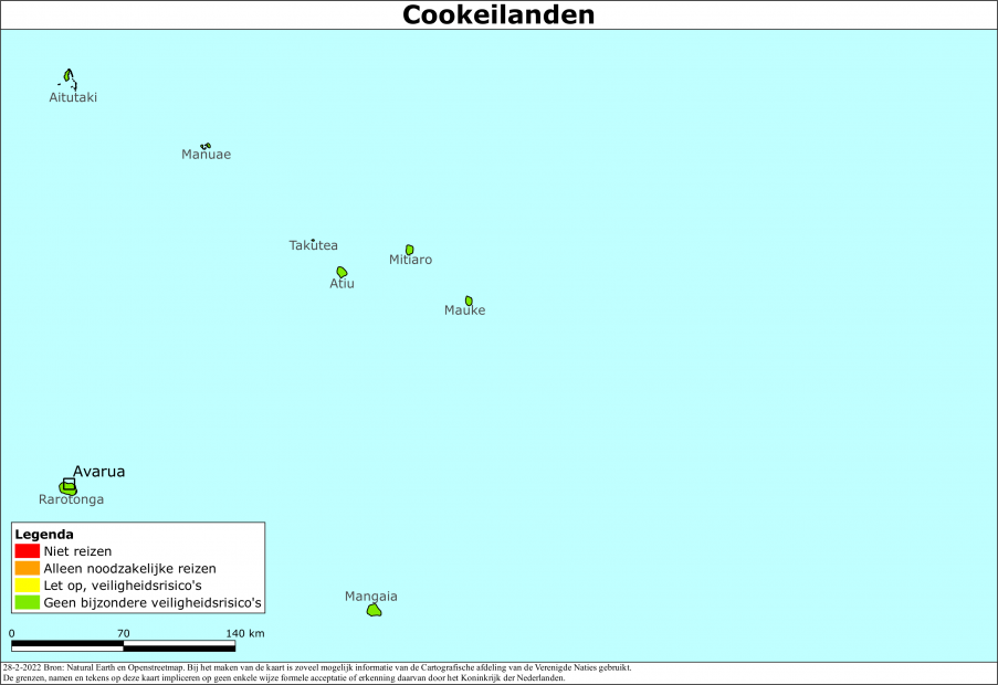 Kaart bij reisadvies Cookeilanden