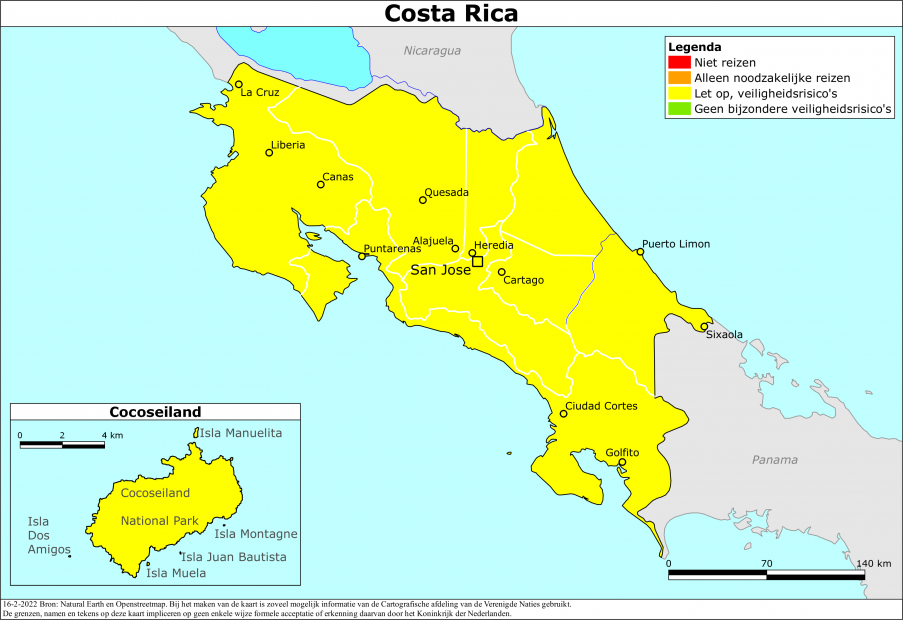 Kaart bij reisadvies Costa Rica