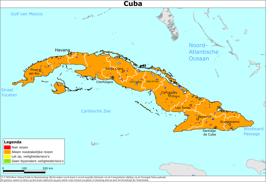 Kaart bij reisadvies Cuba