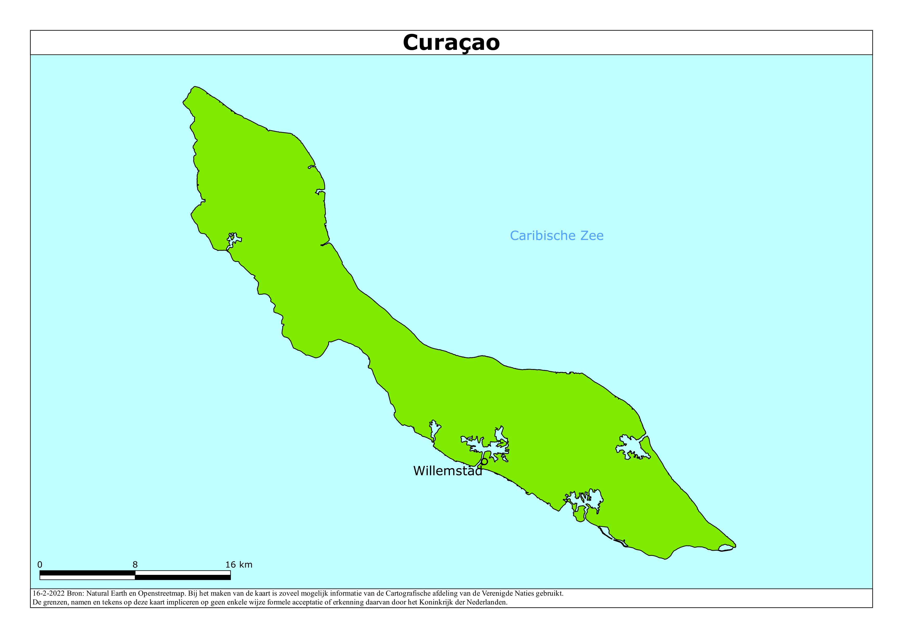 Kaart met risicogebieden van Curaçao