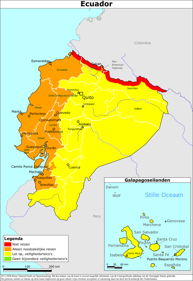 Kaart bij reisadvies Ecuador