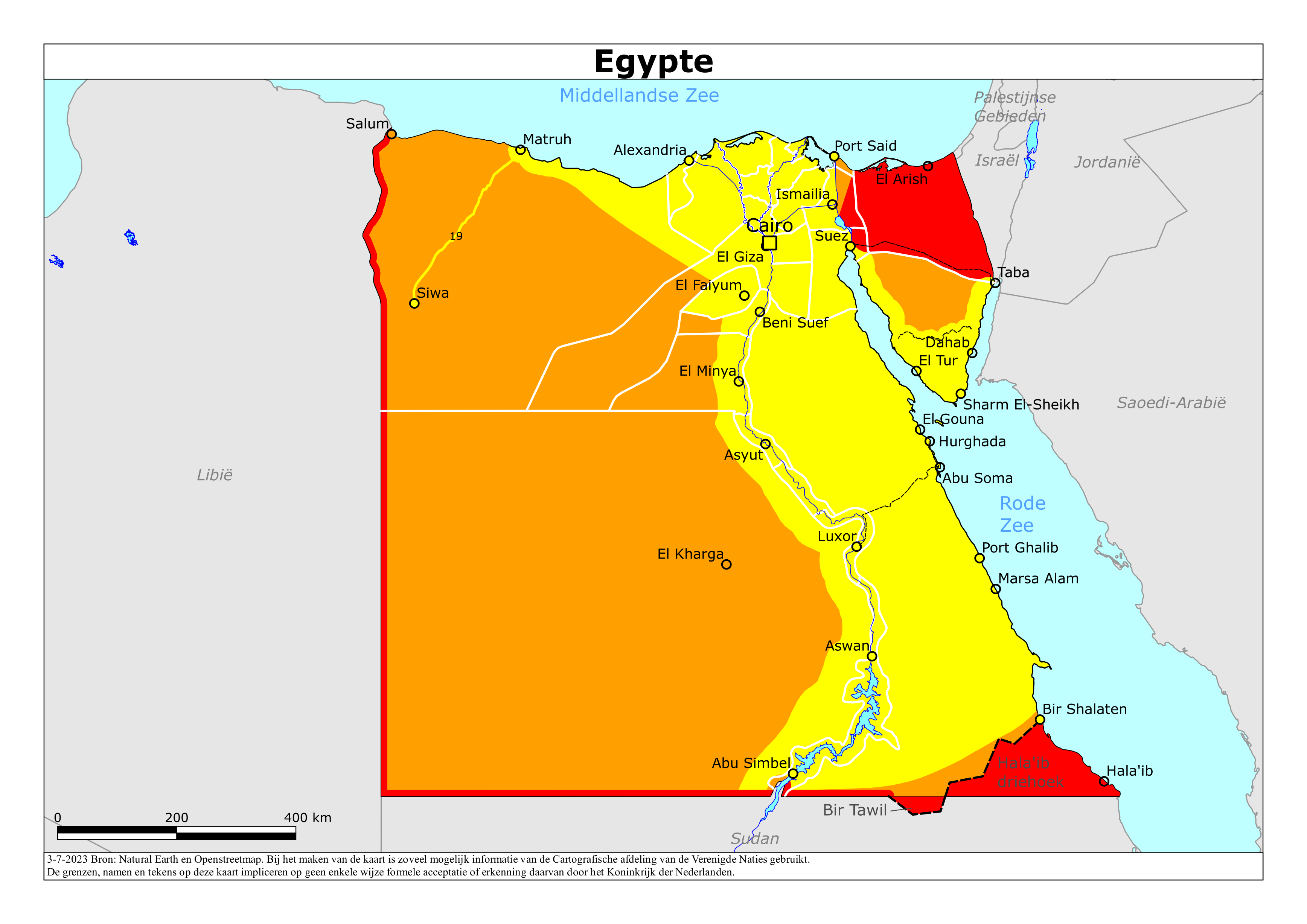 Reisadvies kaart van Egypte op 19 jan. 2026
