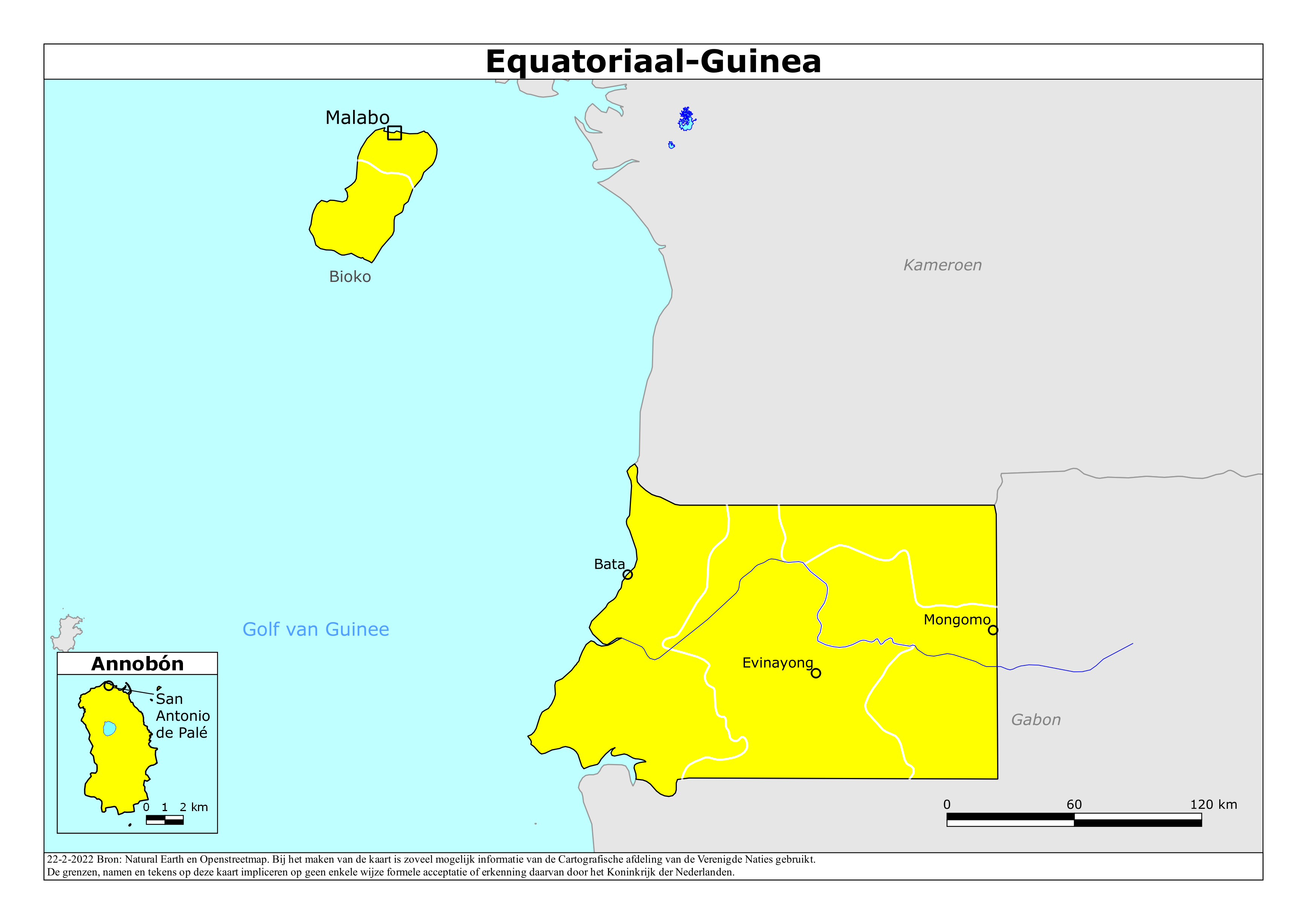 Kaart van het reisadvies voor Equatoriaal-Guinea met kleurcodes per gebied