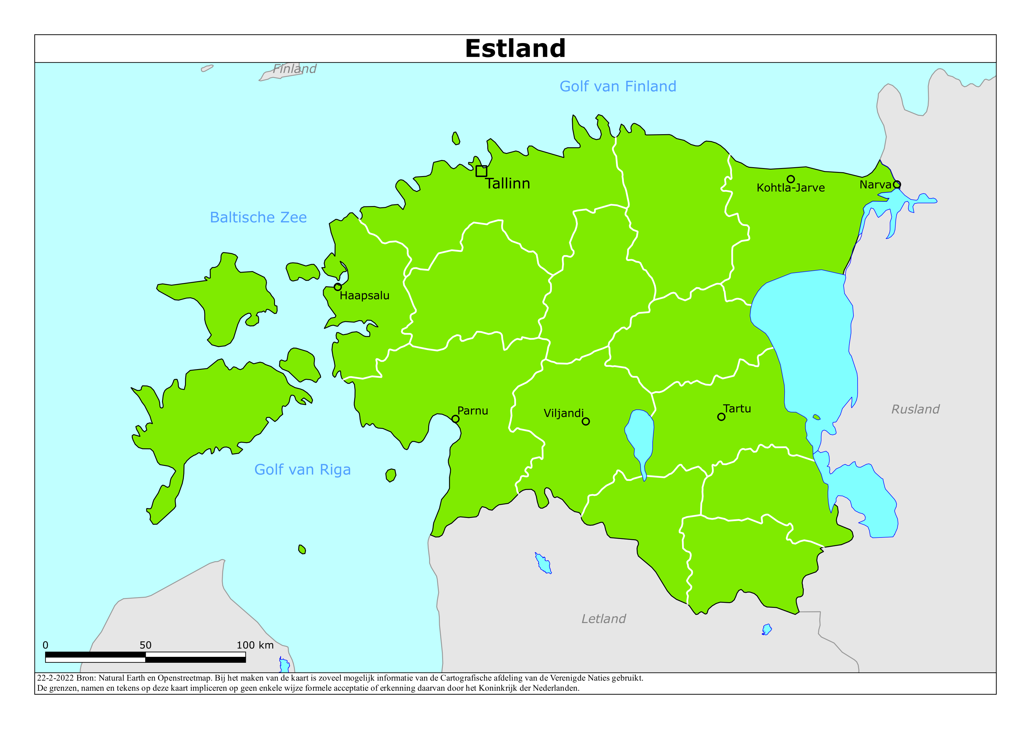 Reisadvies kaart van Estland op 29 jan. 2026