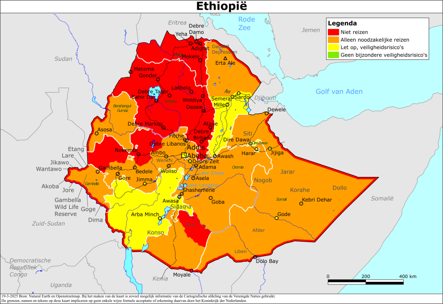 Kaart bij reisadvies Ethiopië