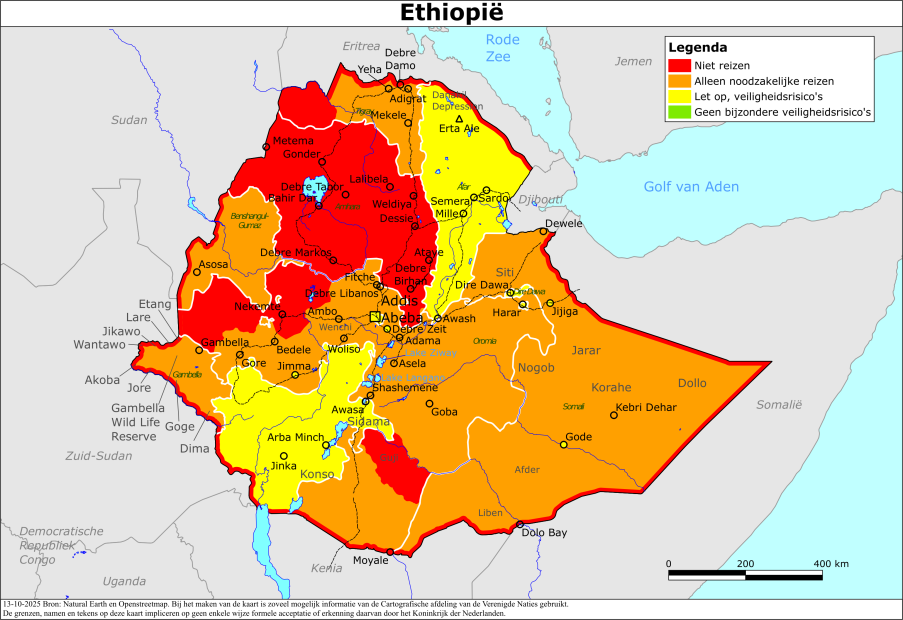 Kaart bij reisadvies Ethiopië