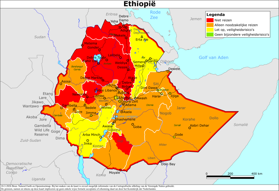 Kaart bij reisadvies Ethiopië