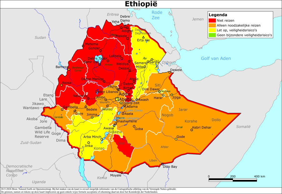 Kaart bij reisadvies Ethiopië