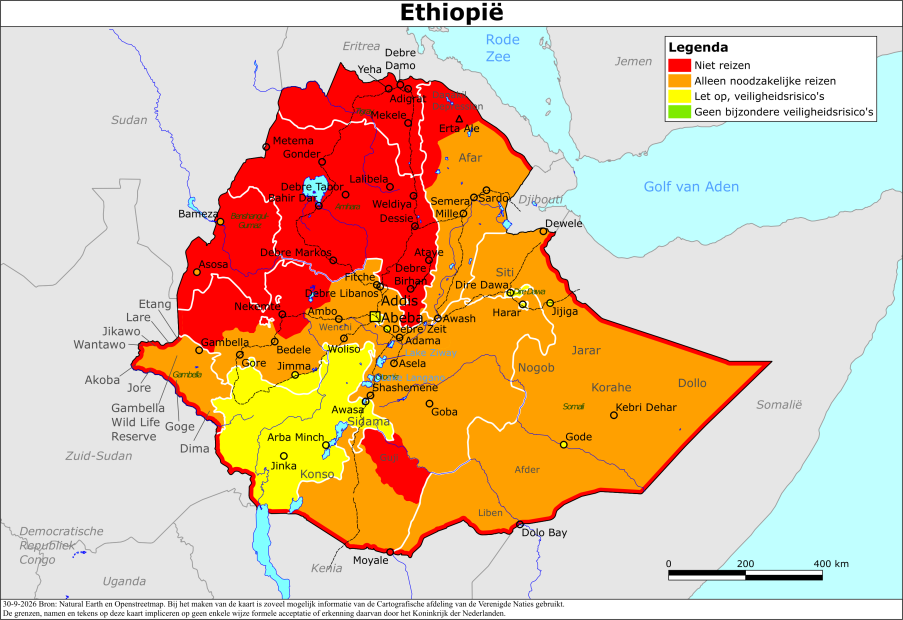 Kaart bij reisadvies Ethiopië