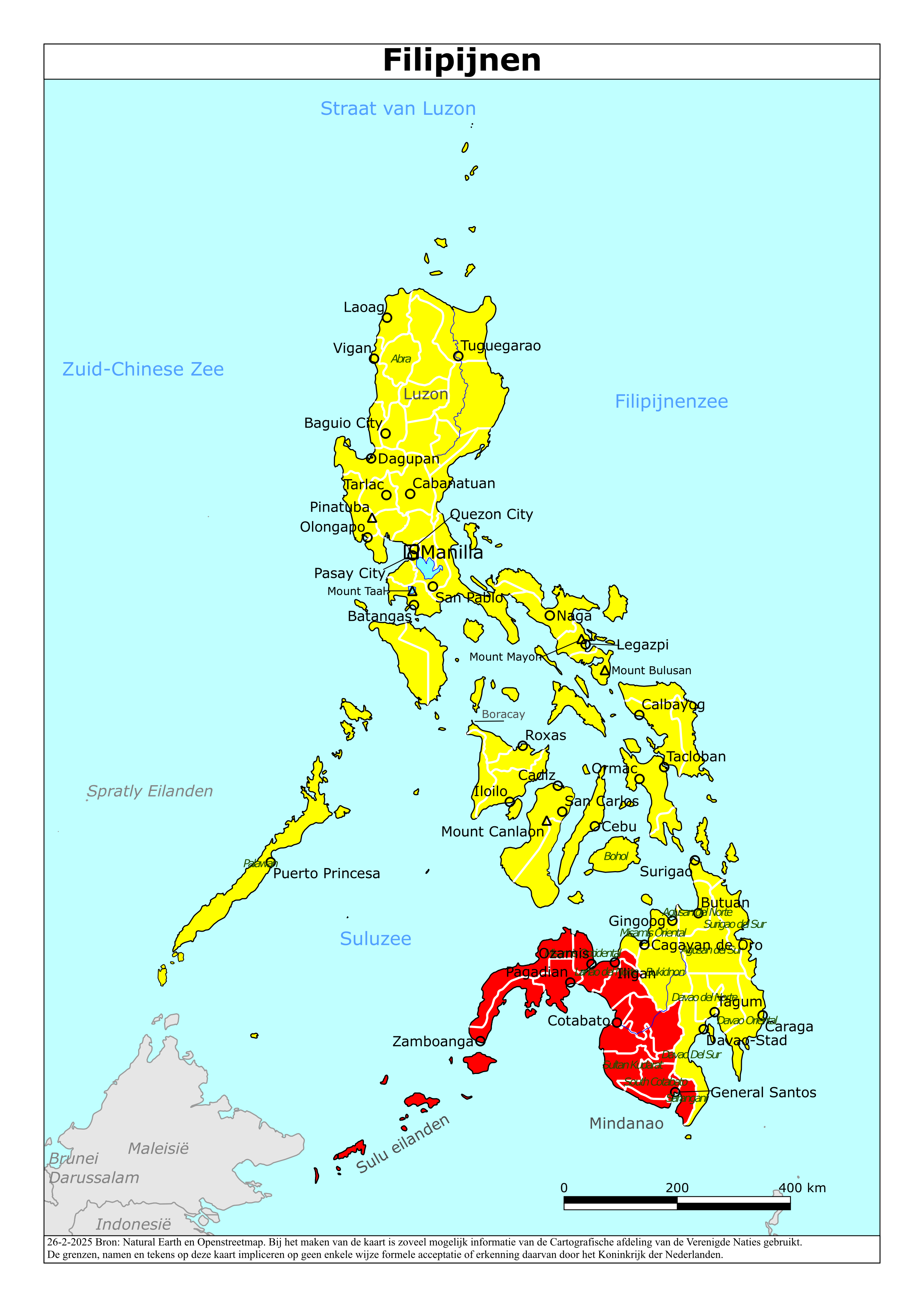 Reisadvies kaart van Filipijnen op 19 jan. 2026