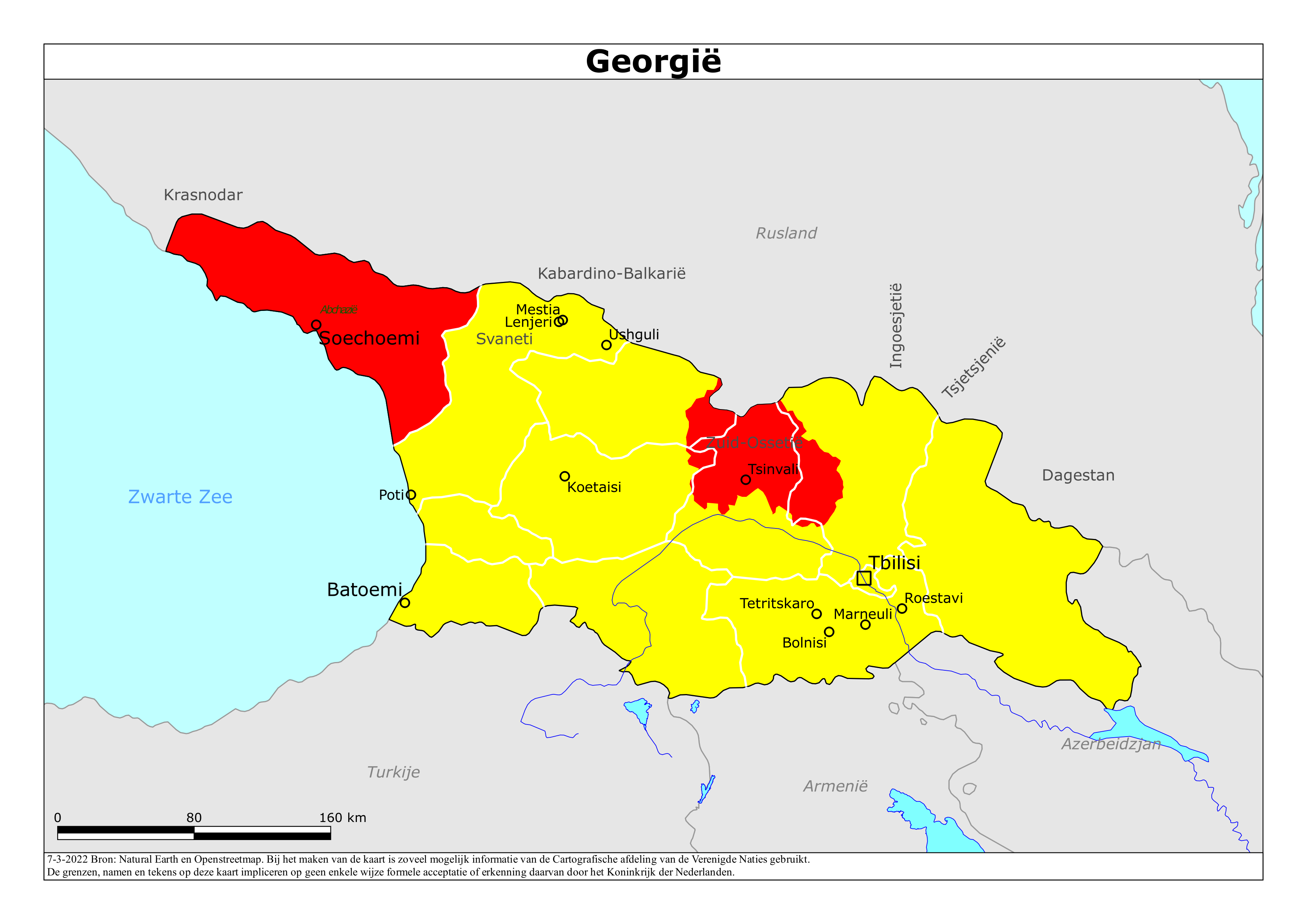 Reisadvies kaart van Georgië op 19 jan. 2026