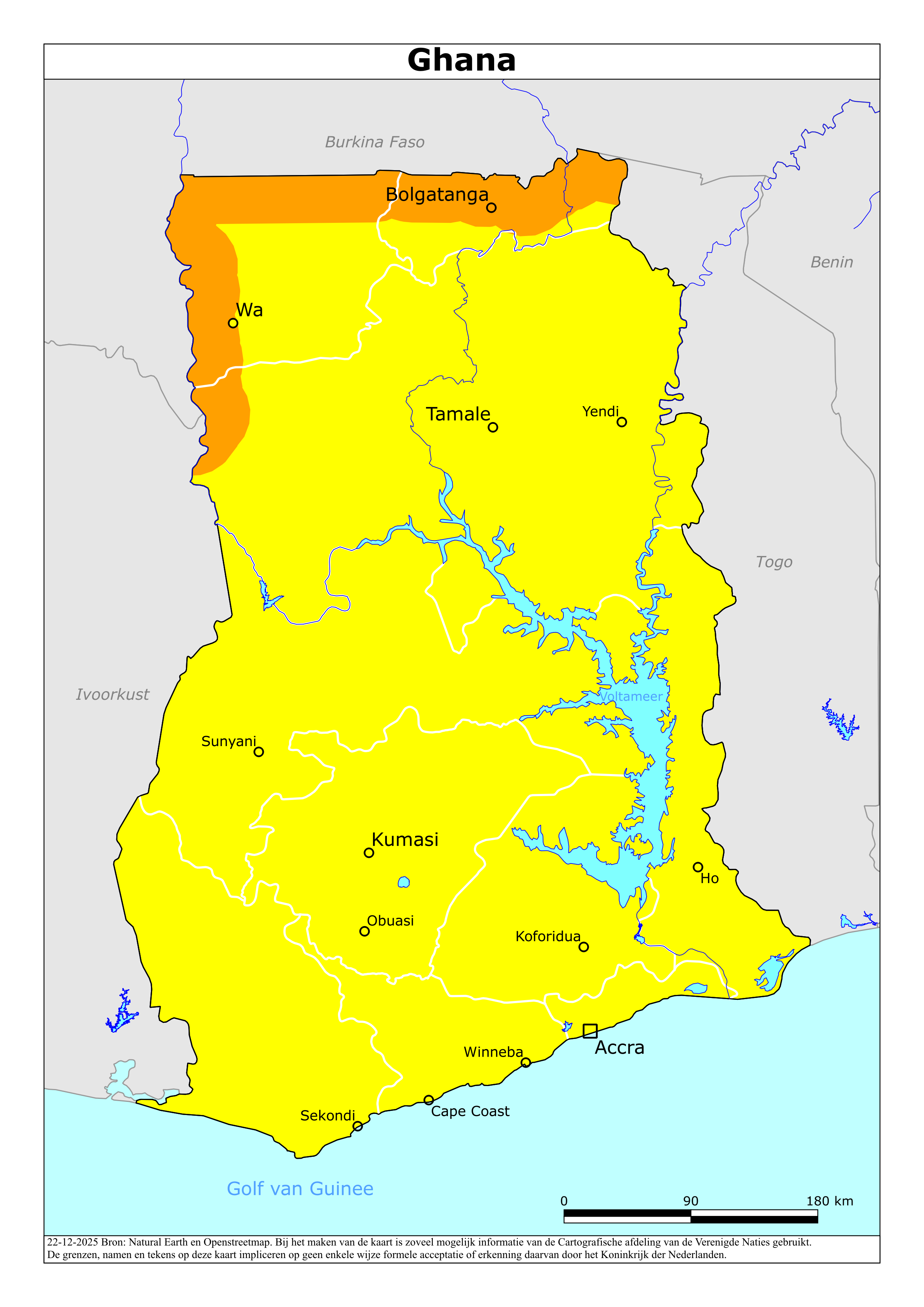 Reisadvies kaart van Ghana op 19 jan. 2026