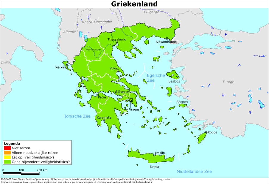 Kaart bij reisadvies Griekenland