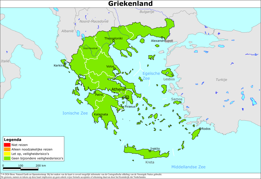 Kaart bij reisadvies Griekenland