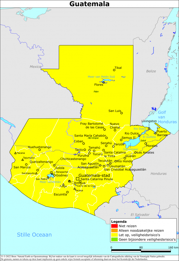 Kaart bij reisadvies Guatemala