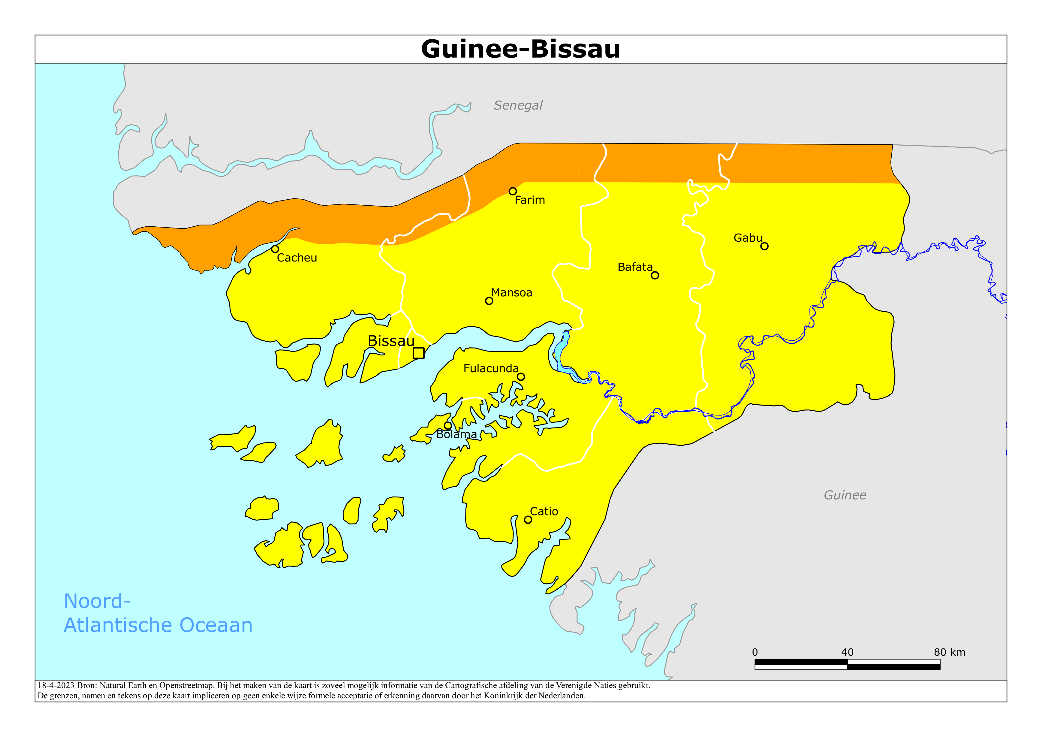 Reisadvies kaart van Guinee-Bissau op 19 jan. 2026