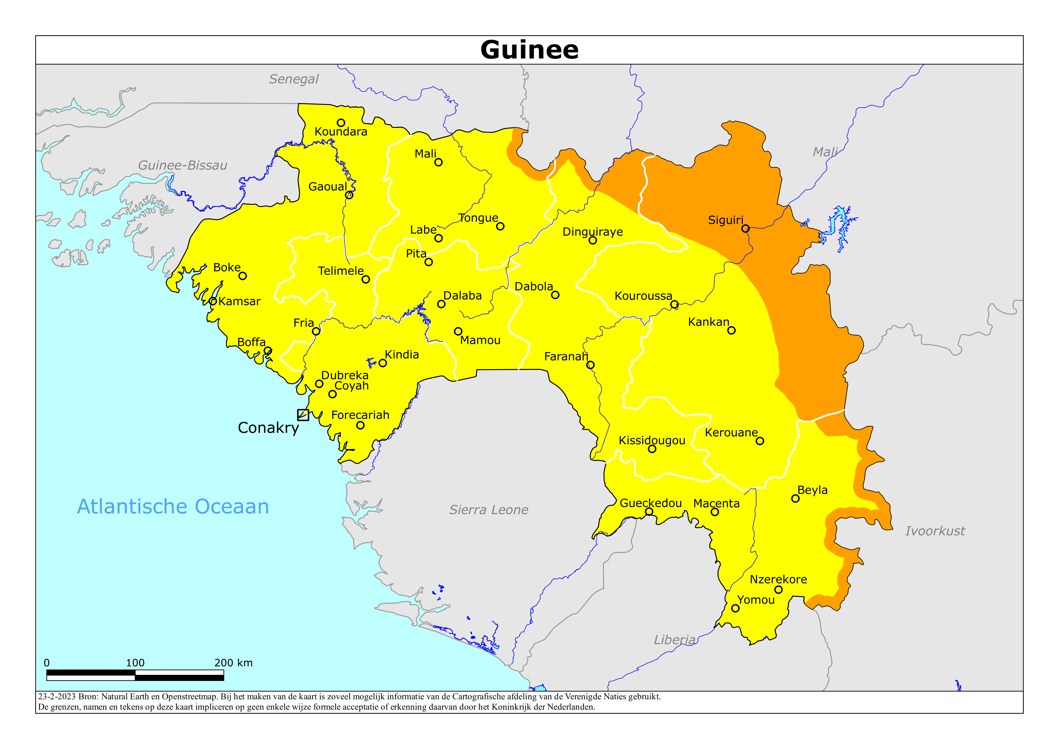 Reisadvies kaart van Guinee op 19 jan. 2026