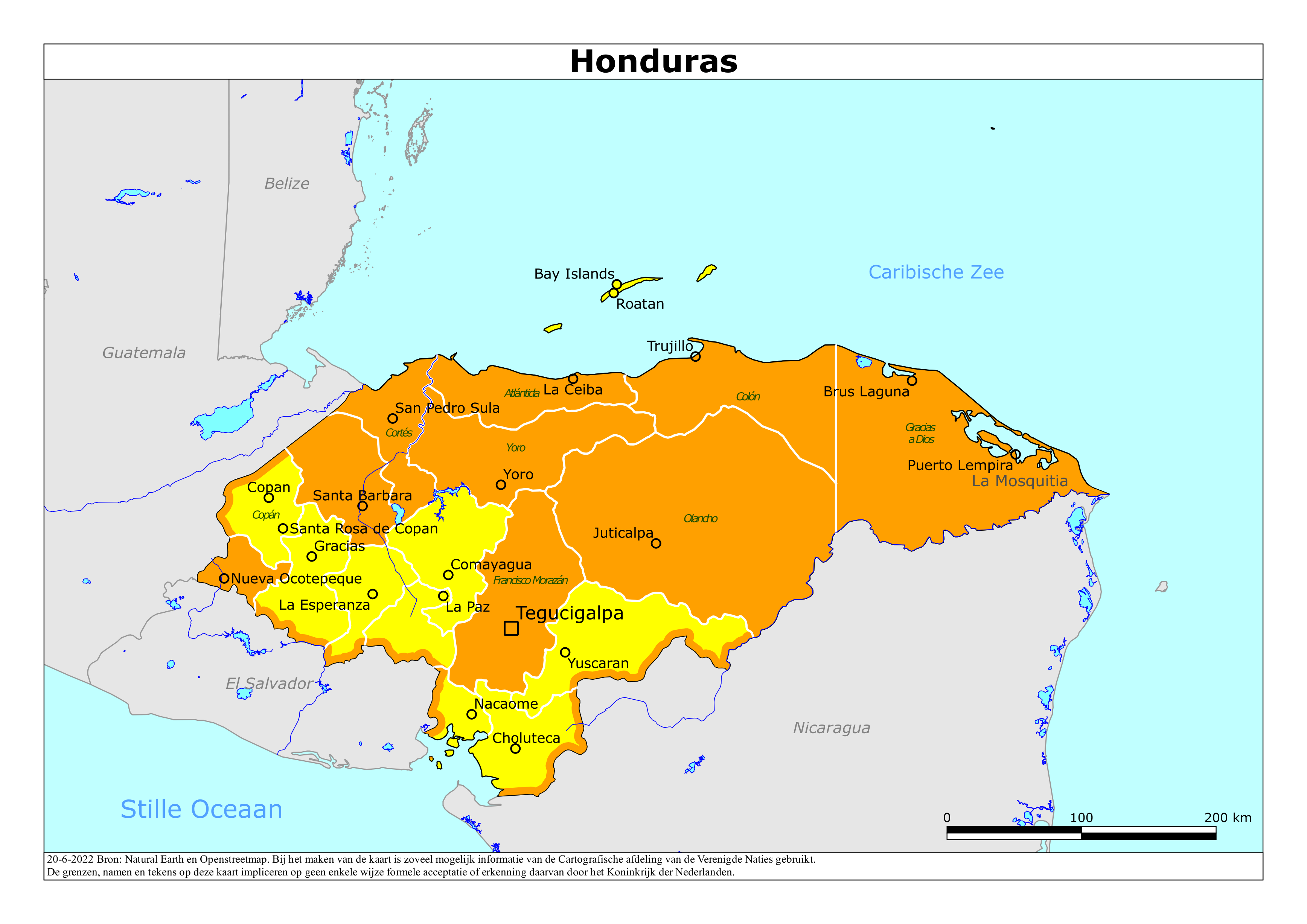 Reisadvies kaart van Honduras op 4 feb. 2026