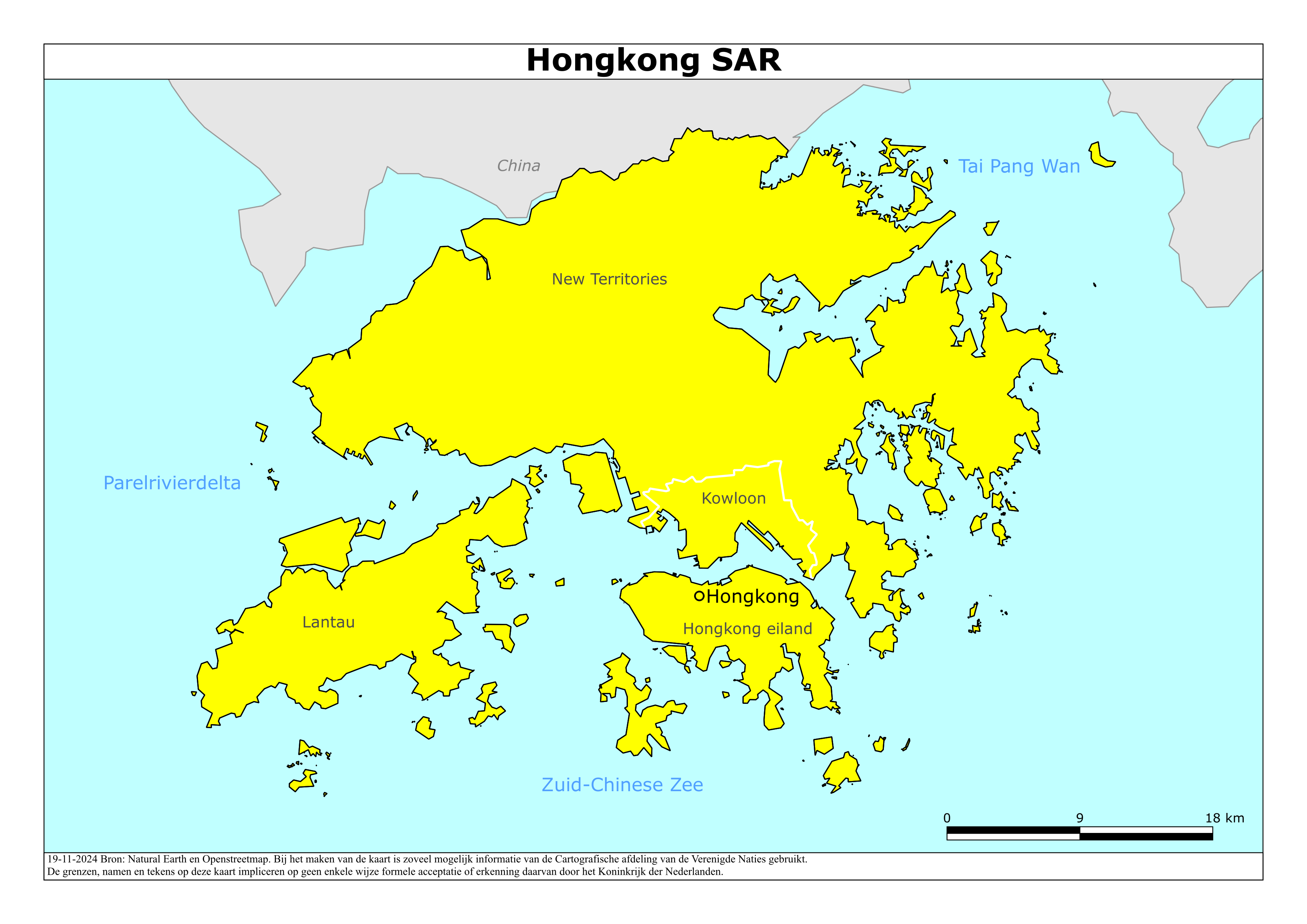 Reisadvies kaart van Hongkong SAR van China op 19 jan. 2026