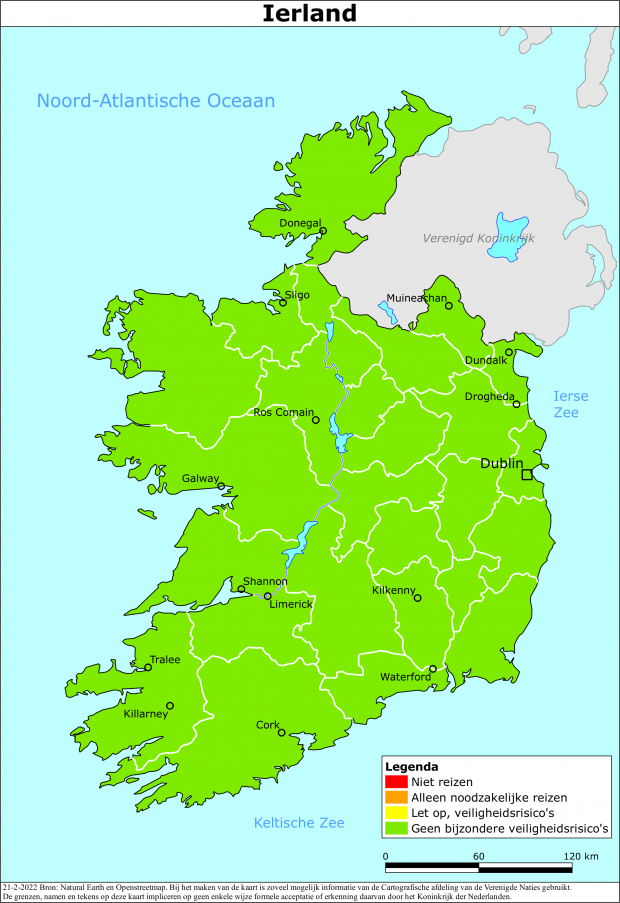 Kaart bij reisadvies Ierland