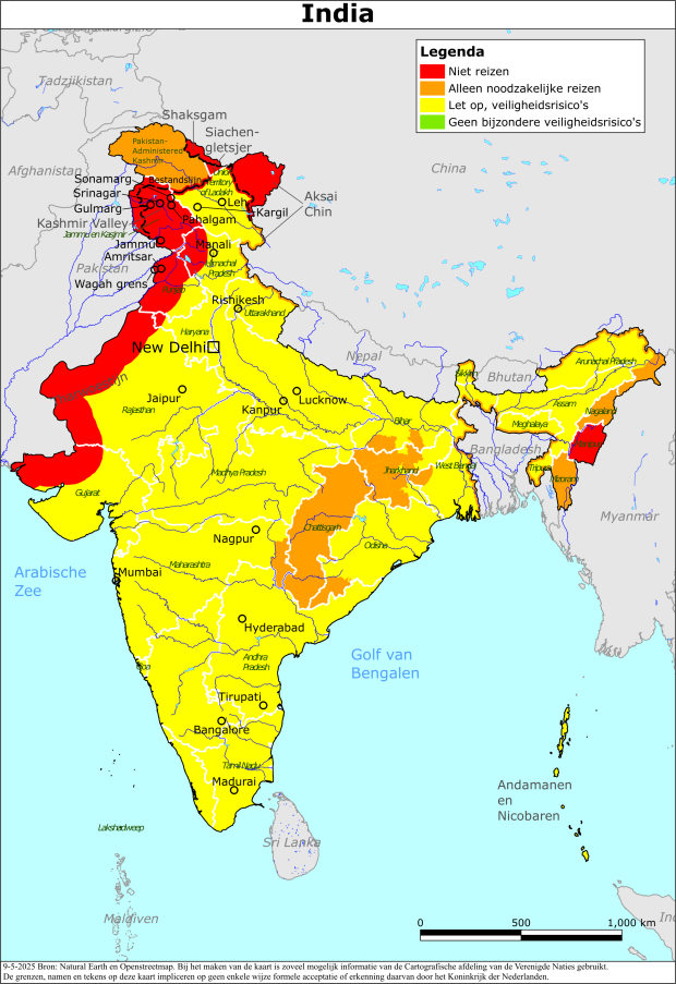 Kaart bij reisadvies India