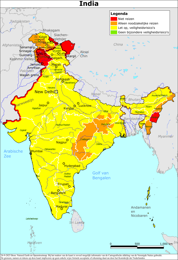 Kleurcode reisadvies india