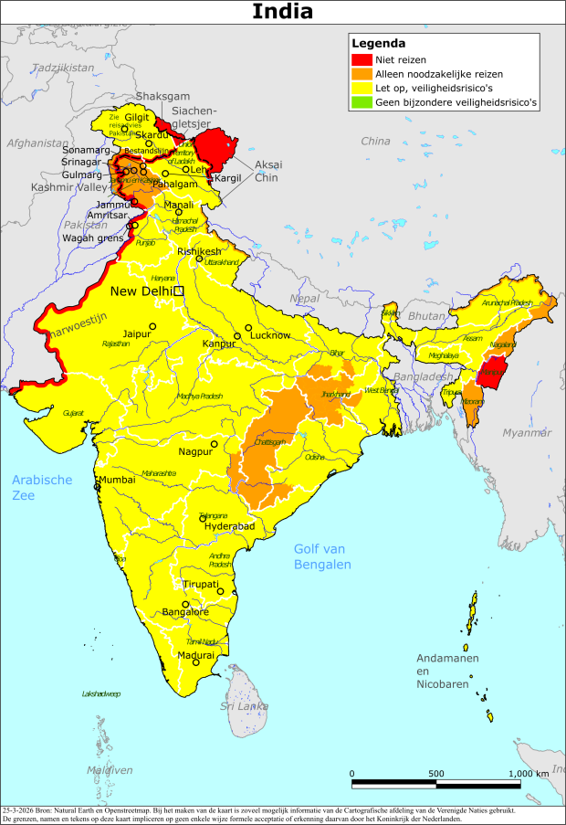 Kaart bij reisadvies India