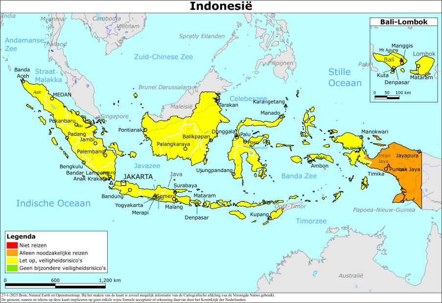 Kaart bij reisadvies Indonesië