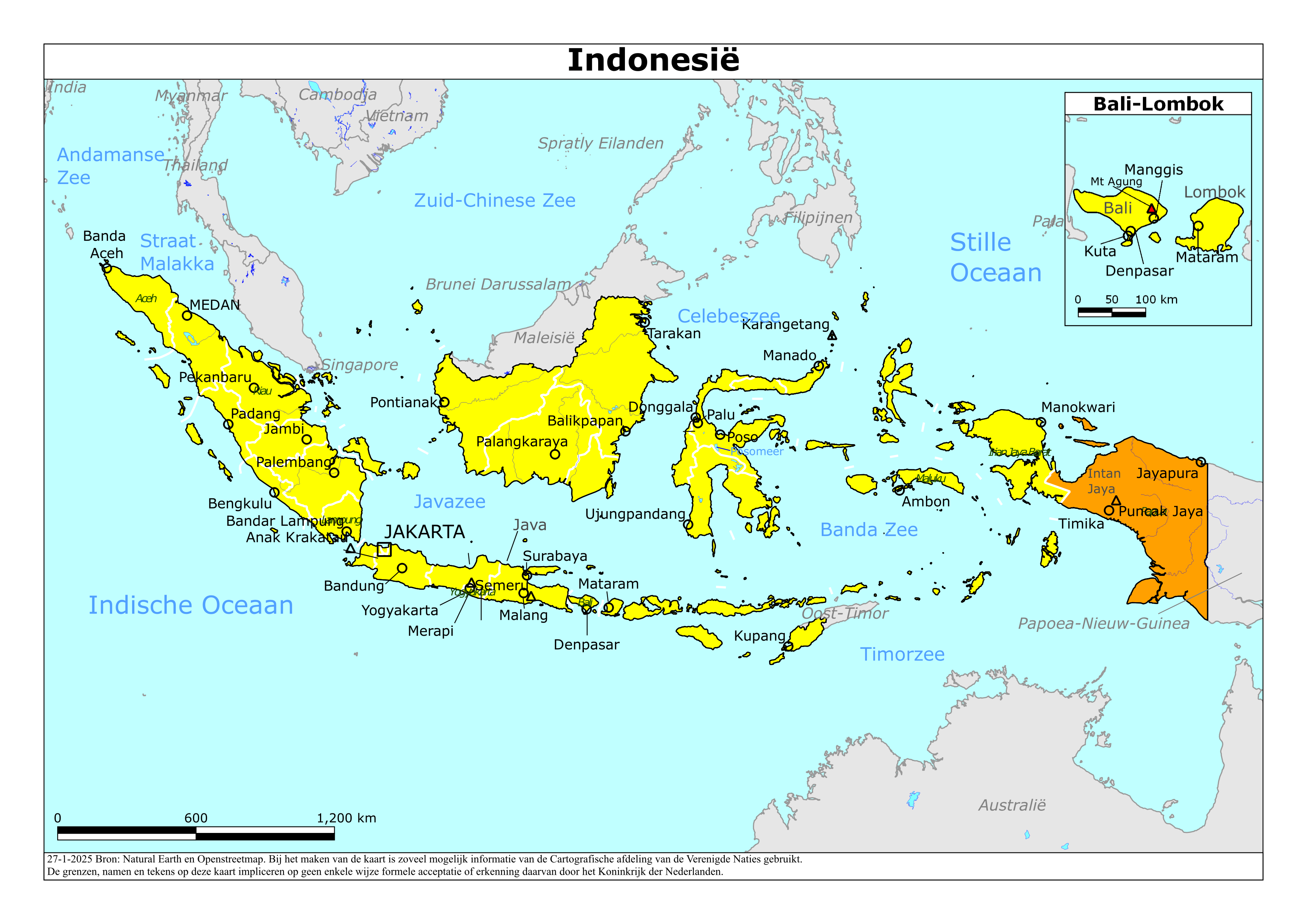 Reisadvies kaart van Indonesië op 19 jan. 2026