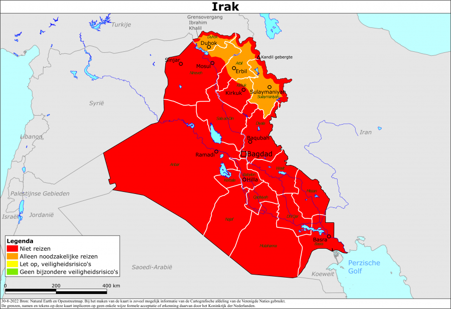 Kaart bij reisadvies Irak