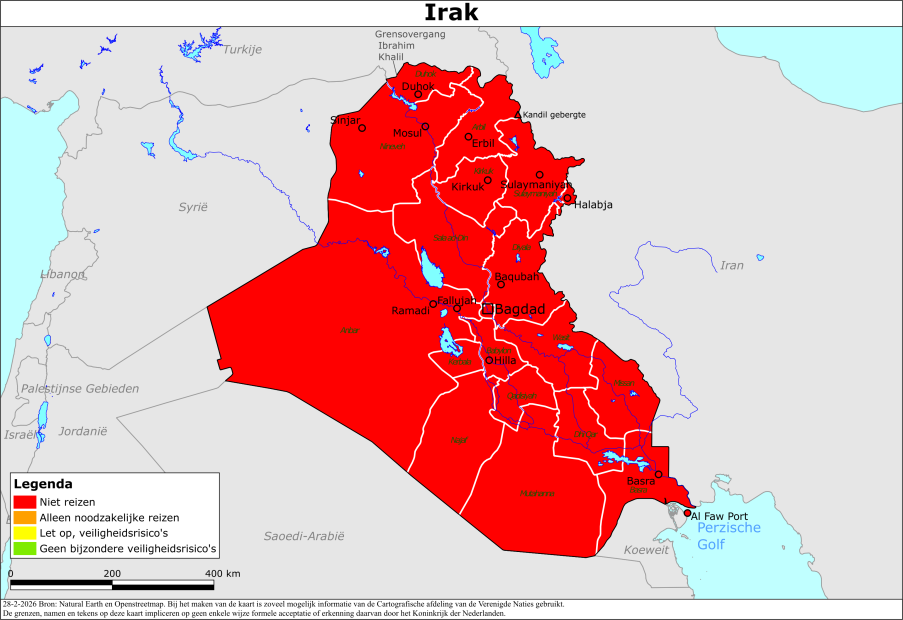 Kaart bij reisadvies Irak