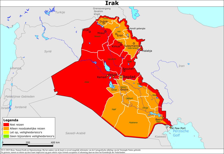 Kaart bij reisadvies Irak