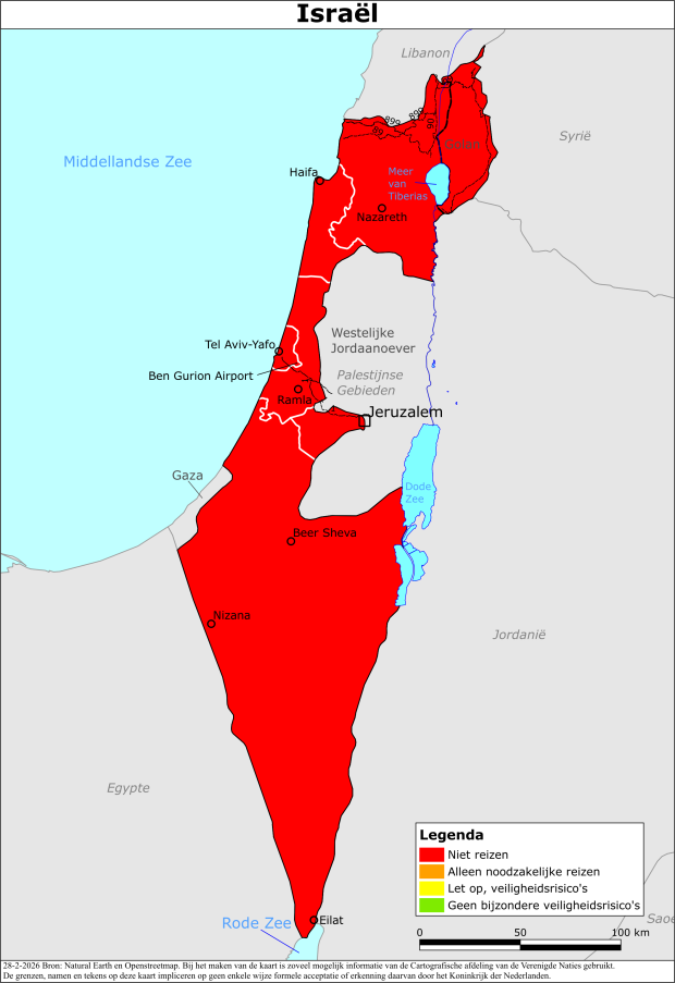 Kleurcode reisadvies israel