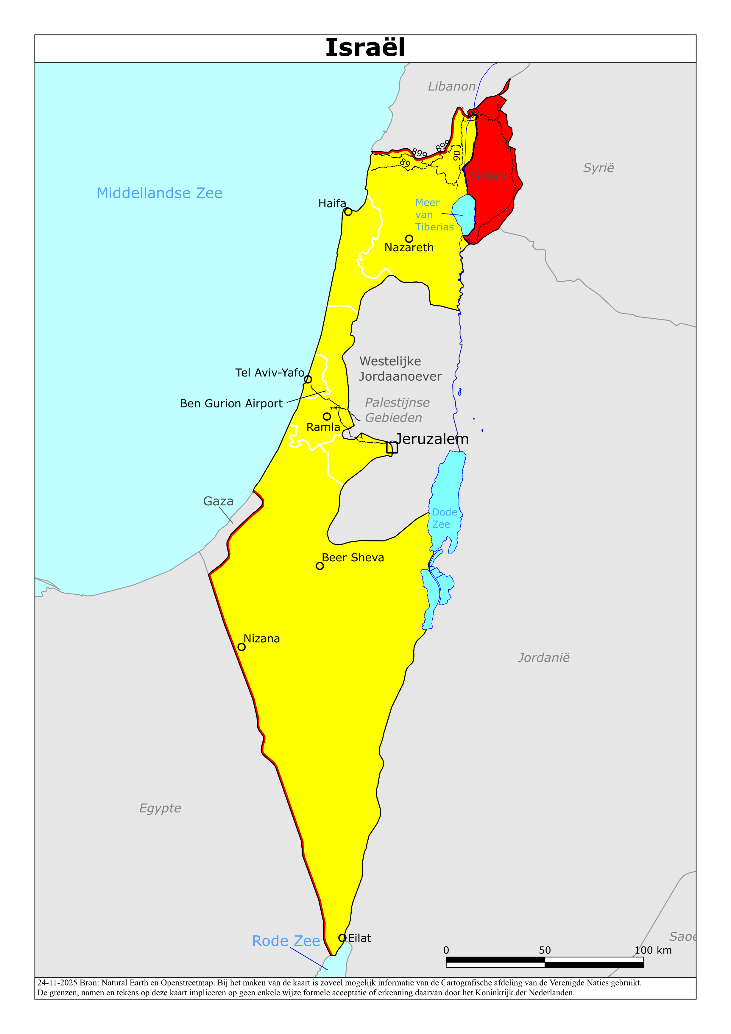 Reisadvies kaart van Israël op 20 jan. 2026