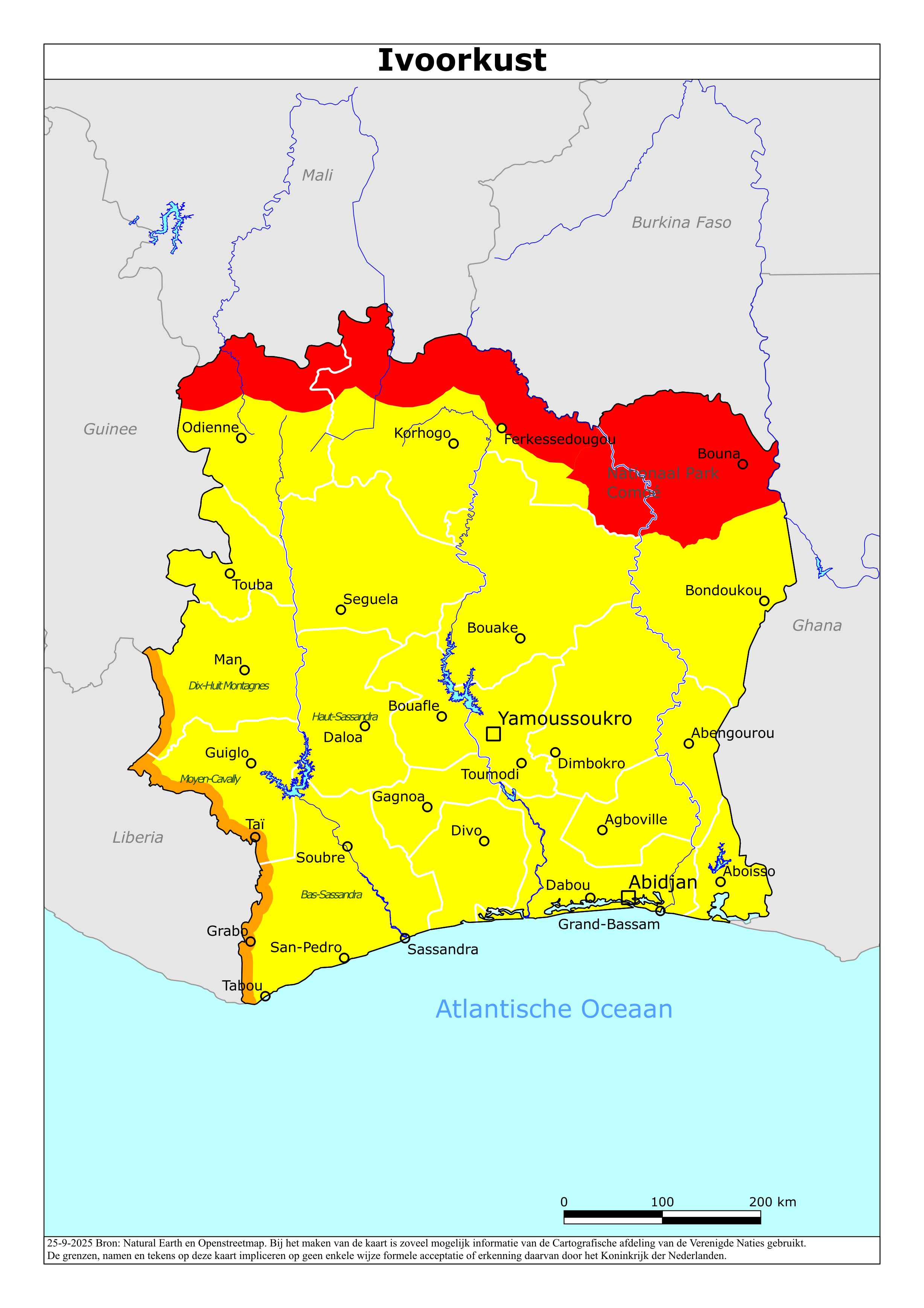 Reisadvies kaart van Ivoorkust op 19 jan. 2026