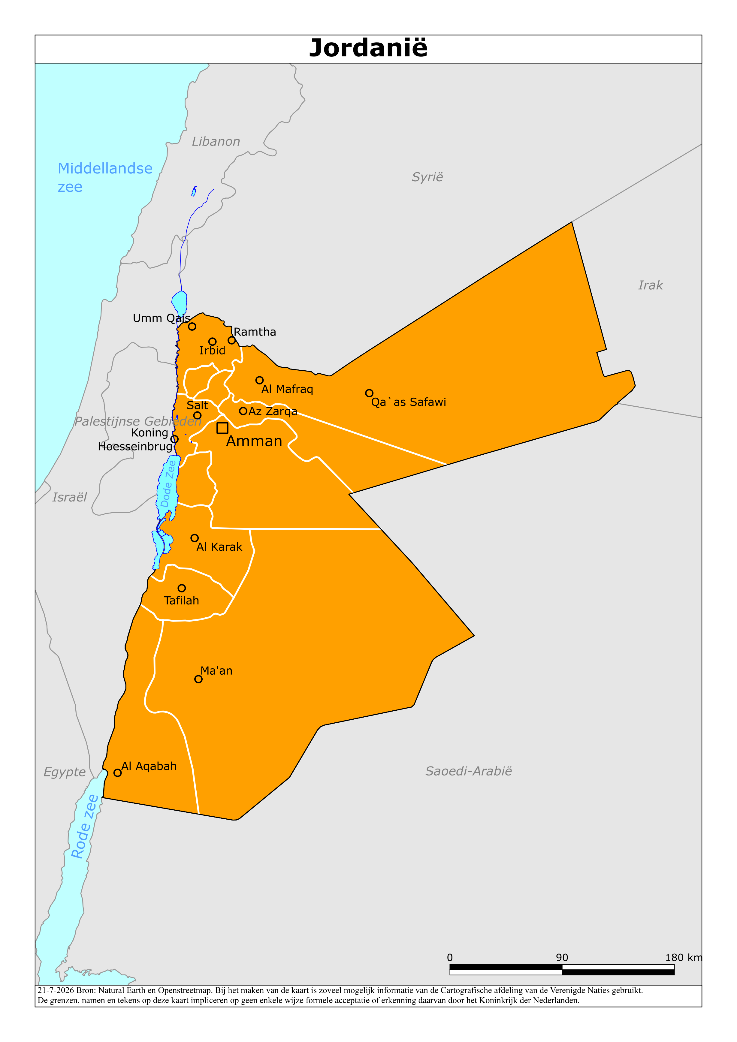 Kaart met risicogebieden van Jordanië