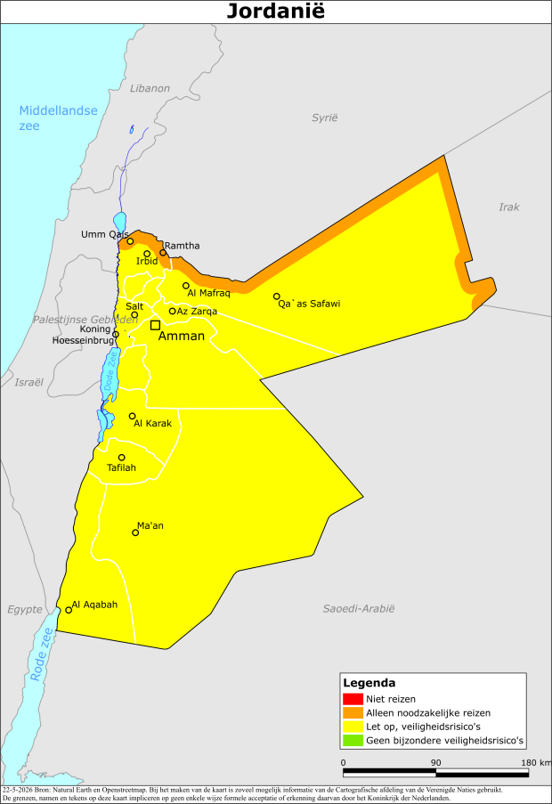Kaart bij reisadvies Jordanië