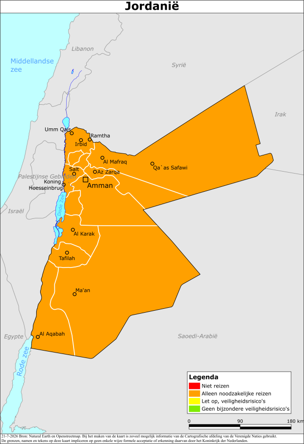 Kaart bij reisadvies Jordanië