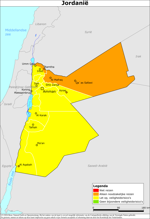 Kaart bij reisadvies Jordanië