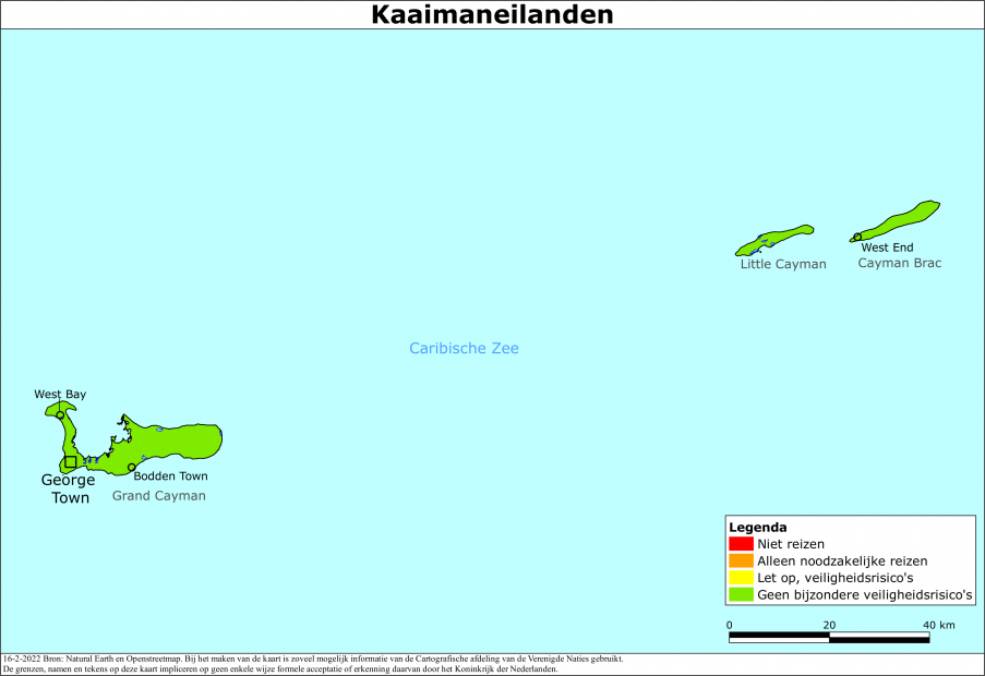 Kaart bij reisadvies Kaaimaneilanden