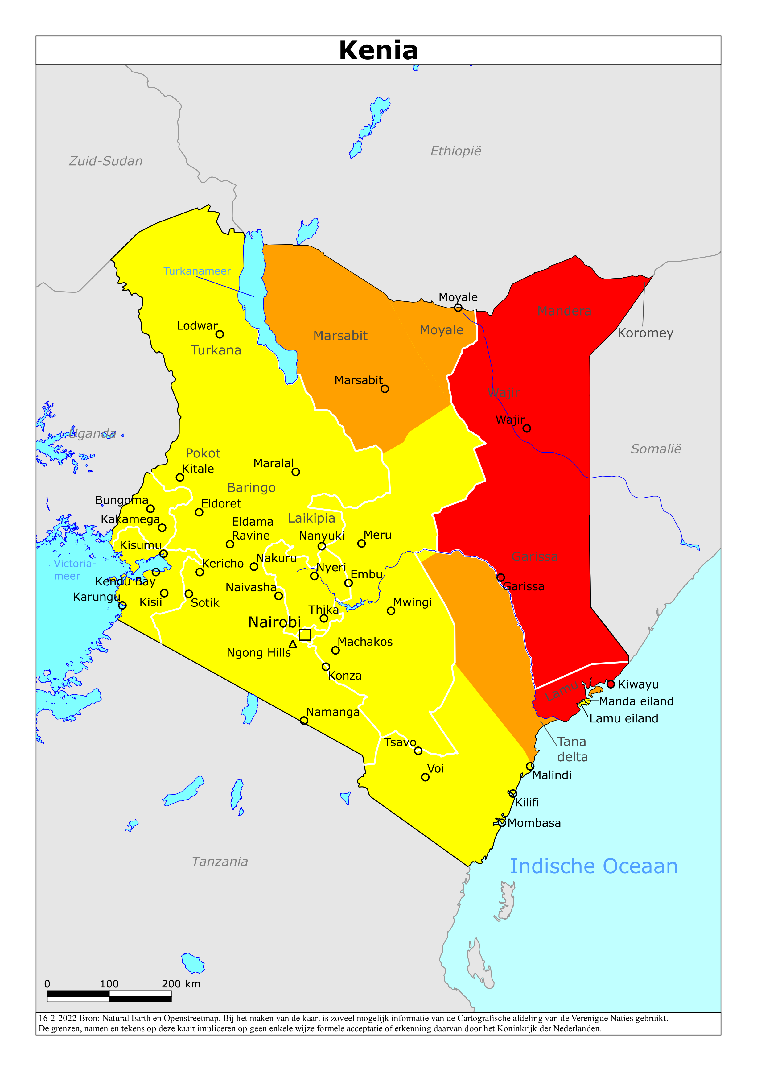 Reisadvies kaart van Kenia op 19 jan. 2026