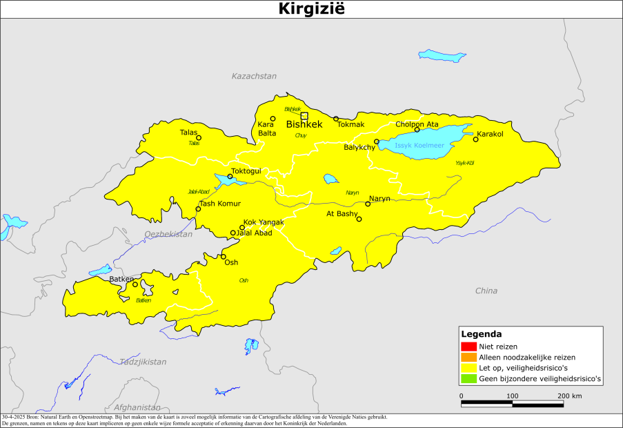 Kaart bij reisadvies Kirgizië